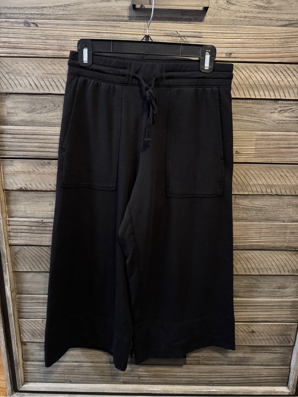 Quince SuperSoft Fleece Cropped Wide Leg Pants - Black